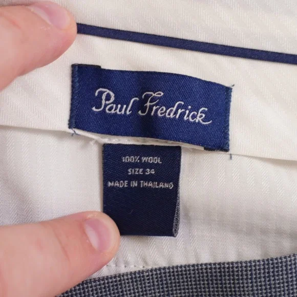 Paul Fredrick Wool Dress Pants Blue Nailshead Pleated Cuffed High Rise 34 / 35.5